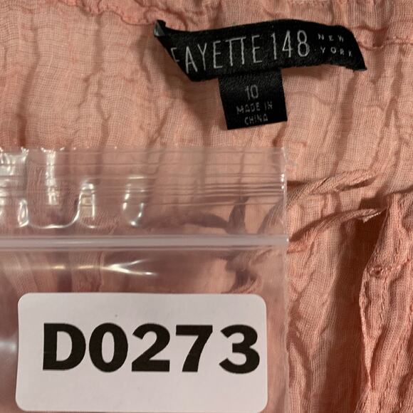 Lafayette 148 Size 10 Coral Peach Crinkle Button Front Shirt Tie Neck - Picture 3 of 8